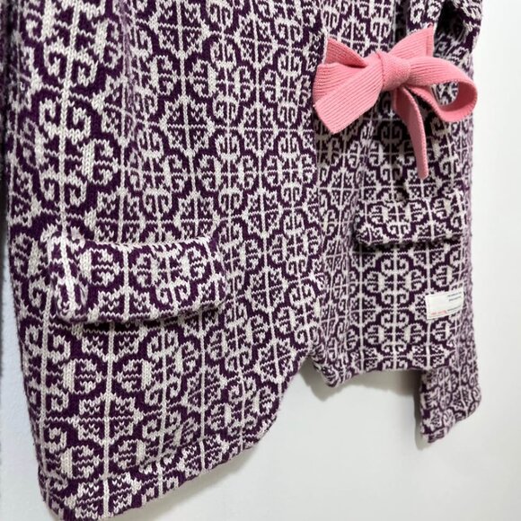 Odd Molly 233 Purple Cable Knit Cotton Cardigan Sweater + Pink Bow [size M/2] - Picture 6 of 8